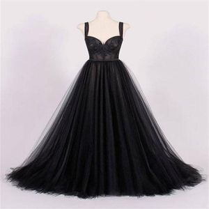 Black A-line Vintage Gothic Wedding Dress With Straps Simple Elegant Informal Bridal Gowns With Color Corset Back Short Train2775