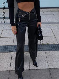 Spodnie damskie capris kryptograficzne pu skórzane suwakowe spodnie klubowe impreza zwykłe szykowne spodnie na nogi dla kobiet spodnie gotyckie luźne 230227