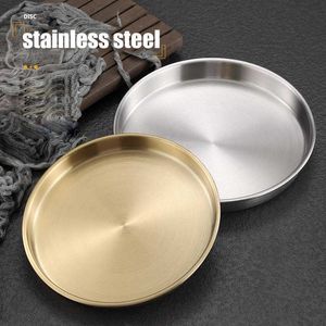 Decorative Plates 304 Stainless Steel Plate Disc Commercial Golden Flatbottomed Tray Thickened Cold Skin Sausage Powder Plate Steaming Plate Dish Z0227