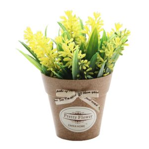 装飾的な花の花輪偽のバジルラベンダー人工花シミュレートされた鉢植え植物6x6x12cm黄色のマルチカラープラスチックホームデコラティオ