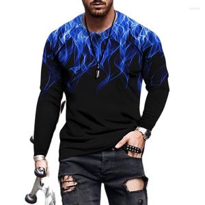 Erkek Tişörtleri Moda 3D Grafik Erkekler T-Shirt Renkli Tasarım Uzun Kollu Crewneck Dijital Tee Genç Günlük Tees Düzenli Fit Giysileri