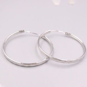 Hoop Earrings Real Pure 925 Sterling Silver 3mm Wide Carved Circle Men Woman Gift Diameter :30-45mm