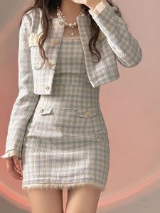 Two Piece Dress Xgoth Preppy Elegant Suit Women Long Sleeve Crop Blazer Temperament High Waist Skirt Celebrity Two-piece Autumn Set 230225