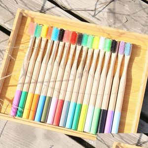 Toothbrush Environmentally Wood Rainbow Bamboo Fibre Wooden Handle Tooth Brush Whitening Bristles Drop Delivery Health Beauty Oral Dhavf