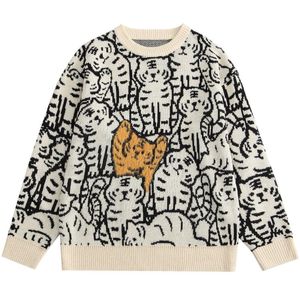 Blusas masculinas harajuku vintage streetwear masculino cartoon tigre padrão jumpers 2023 casal casual casual tops soltos menmen's