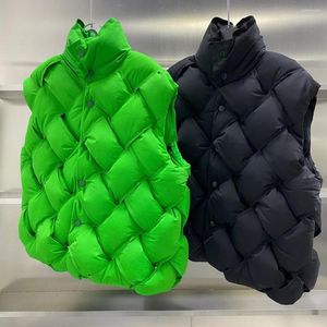 Fashion Woven Pattern Warm 100% White Down Vest Winter Waistcoat Jacket Female Green Loose Sleeveless Vests Ladies Coat