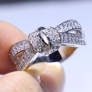 Cluster Rings Infinity Jewelry 925 Sterling Silver Pave Micro White 5A CZ Eternity Bow Women Wedding Band Ring For Lover Gift