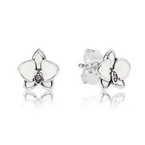 Białe Magnolia Flowers Stude Colring 925 Sterling Silver for Pandora Fashion Wedding Party Biżuteria dla kobiet projektantki Kolczyki z oryginalnym zestawem pudełek