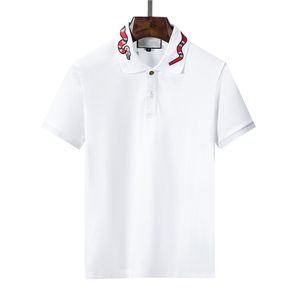 T-shirt da uomo estiva 2023 ricamo serpente puro cotone perlato risvolto in cotone polo casual bianco e nero traspirante e confortevole M-3XL