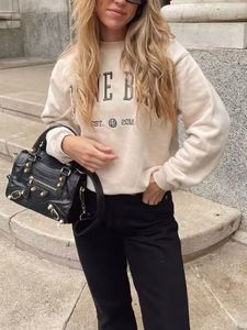 Kvinnor Tvådelar byxor Brev Grafiska tröjor Kvinna Långärmad rund hals Bomull Sweatshirs Spring Autumn Femme Casual Vintage Pullovers 230227