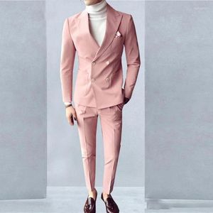 Abiti da uomo Rosa Moda Sunshine Abito da uomo doppio petto 2 pezzi (giacca pantaloni) Colletto a punta slim fit per smoking da festa di nozze