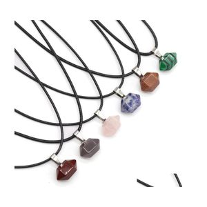 car dvr Pendant Necklaces Natural Stone Hexagonal Tiger Eye Turquoise Opal Quartz Crystal For Women Reiki Heal Pendum Charms Leather Rope Dr Dhouh