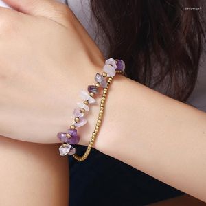 Charm Bracelets Trendy Freshing Natural Crystal Crushed Stone Copper Beaded Women's Bracelet Hand-knit Femme Inspired Bangle Hand Chains