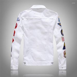 Men's Jackets Patches Design Slim Fit Denim Jacket White Army Green Patchwork Coat Outerwear For Man