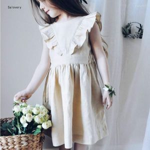 Girl Dresses Summer Kids Clothes Girls Dress Cotton Linen Ruffles Sleeveless Casual Gown A-Line European And American Style Princess Skirt