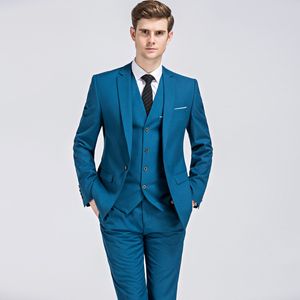 Trajes masculinos Blazers Primavera e outono Alta qualidade Vestido de 3 peças de noiva Slim Fit Wedding Homens Men Vest Suit Classic Blue Solid Formal Blazer 230227