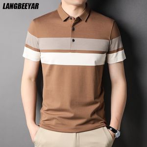 Polos masculinos Top 95% algodão Designer de algodão Trendy Polo Shirt Men Design Design Listrado de Manga Casual Listrada de Manga Casual Men Roupos 230227