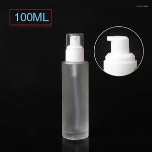 Depolama Şişeleri 100ml Buzlu/Yeşil/Mavi/Beyaz Cam Şişe Beyaz Pompa Serum/Losyon/Emülsiyon/Temel/Jel Özü Nem Toner Cilt