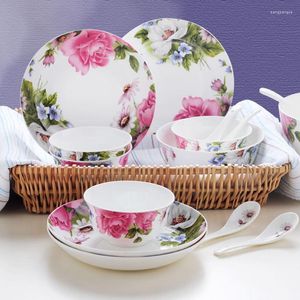 Dinnerware Sets 30pcs Set Floral Bone China Beauty Ceramic Dinner Bowl Plate Container Storage