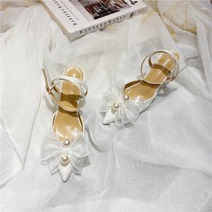 Dress Shoes Wedding 2023 Fairy High Heels Pearl Bow Bridal Princess