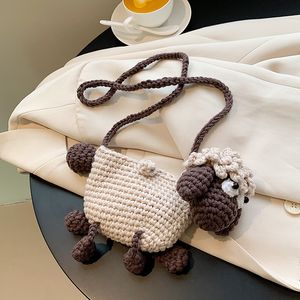 INS Agnello fatto a mano in lana all'uncinetto per bambini borse genitore-figlio per bambini 3D borsa per telefono a tracolla per cartoni animati Ragazzi ragazze borse a tracolla Sinlger per pecore F1568