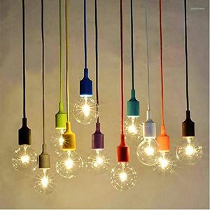 Pendant Lamps Ceiling Lamp 1M Silicon Hanging Holder E27 Bulb Base Mount Modern Lighting DIY Accessories Light Red White