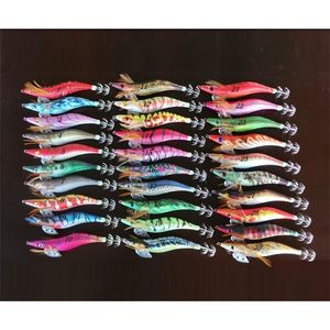 Esche Esche 15Pcs Luminoso Squid Jig Wood Shrimp Bait 25 35 11G 21G Pesca Carp Fishing Tackle 230225