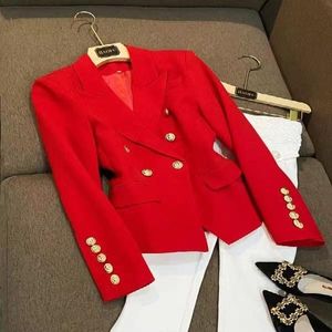 Feminino traje blazers maré highstreetfashion fashionstystylist designer retrô de moda vermelha série de terno de terno leão leão peito peito slim plus size roupas femininas