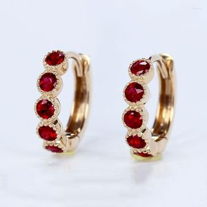 Hoop Earrings CxsJeremy Natural Ruby Solid 14K 585 Rose Gold Pigeon Blood 0.42ct Female Fine Gift Women Stud