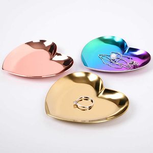 Decorative Plates Nordic Metal Storage Tray Chic Oval Jewelry Display Plate Rainbow Heart Dessert Cake Plate Golden Silvery Organizer Christmas Z0227