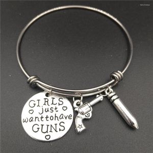 Pulseira de aço inoxidável pulseiras expansíveis de arame meninas jusr querem ter armas charme cowgirl country garotas de joias
