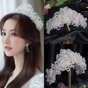 Headpieces Luxury Pearl Flower Tiara Headband For Women Bride Silver Color Wedding Bridal Hair Accessories Jewelry Ornament Band