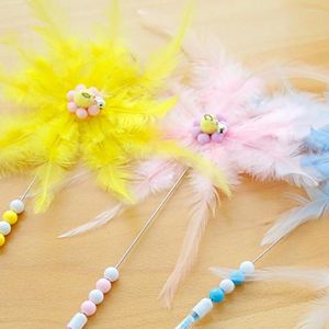 Cat Toys Safe Kitten Toy Long Lifespan Funny Delicate Colorful Beads Feather Fur Ball Stick Relieve Stress