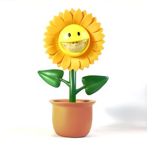 Ny Stock Ron English Sunflower Doll Trend Spela Sunflower Table Decoration Trend Skeleton Steel Tooth Handtag 42 cm