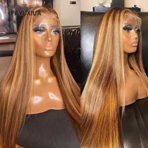Synthetic Wigs Highlight Wig Honey Blonde Straight Lace Front Synthetic Heat Resistant Brazilian Hair s for Women Hd Frontal 230227