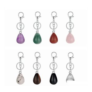 CAR DVR Keychains Lanyards Design Keychain Waterdrop Natural Crystal Quartz Stone Keyring Key Chains For Par Friend Gifts Diy Jewelry D DH9yn