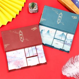 Notes 1Set Chinese Retro Paint Paper Sticky Blocks Bookmarks SelfStick Index Book Notebook Writing Pads 230225