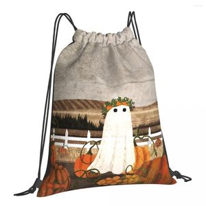 Shopping Bags In The Pumpkins Patch Again Ghost Drawstring Waterproof Storage Organize Bundle Pocket Rope Bag