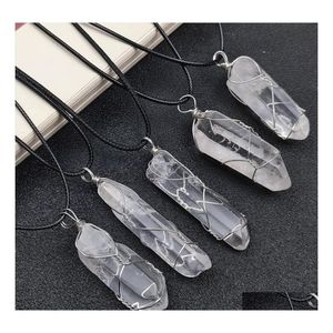 car dvr Pendant Necklaces Wire Wrap White Pillar Reiki Healing Crystal Irregar Energy Stone Quartz Rope Chain Fashion Women Men Jewelry Drop Dhf9P