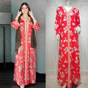 Etniska kläder plus storlek muslimska kvinnor dubai marockanska kaftan arabiska oman tryckt jalabiya mellanöstern kalkon hijab lång klänning röd 2023