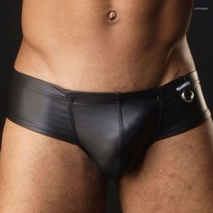 Unterhosen Kleine Boxer Schwarz Sexy Männer PU Kunstleder Unterwäsche Sheathy Cool Männlich Homosexuell Mann Plus Größe XL