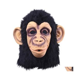 car dvr Party Masks Funny Monkey Head Latex Mask Fl Face Adt Breathable Halloween Masquerade Fancy Dress Cosplay Looks Real197F Drop Deliver Dhtix