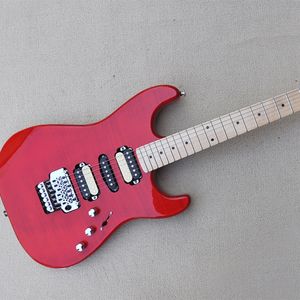 6 Strings Red Electric Guitar with Reversed Headstock Floyd Rose Maple Fretboard Customizable