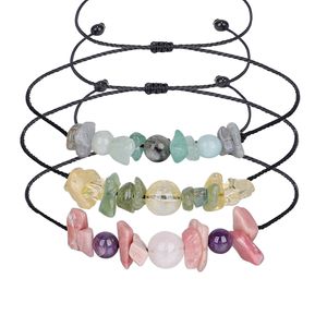 Braccialetti di perline di pietra naturale mista irregolare Bracciale di perline di pietre preziose di cristallo colorato Regolabile Yoga Energia Ansia Sollievo Gioielli fatti a mano per donne Ragazze