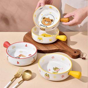 Bowls Hand Drawn Cartoon Ceramic Baking Bowl Breakfast Household Fruit Salad Lovely Instant Noodles With Handle