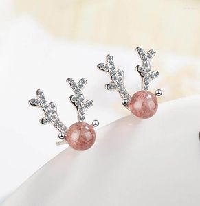 Stud Earrings Strawberry Stone Elk Horn Earring For Women Girl Lady Fine Jewelry Gift S925 Silver Zircon