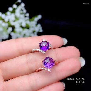 Cluster-Ringe, natürlicher und echter Amethyst, Hochzeit, Verlobung, für Frauen, 925er Sterlingsilber