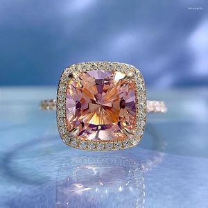 Cluster Ringen 18K Verguld Echt 925 Sterling Zilver 5CT 9MM Morganite Edelsteen Klassieke Ring Bruiloft Engagement Fine Jewelry Gift