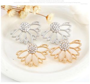 Studörhängen Vintage Fashion Gold Silver Plated Crystal Rhinestone Lotus Flower Double Side For Women smycken