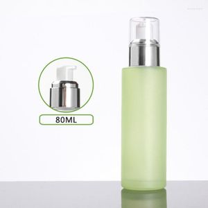 Storage Bottles 80ml Frosted/green/blue Glass Bottle Silver Pump Serum/lotion/emulsion/foundation Moisture Toner Skin Care Cosmetic Packing